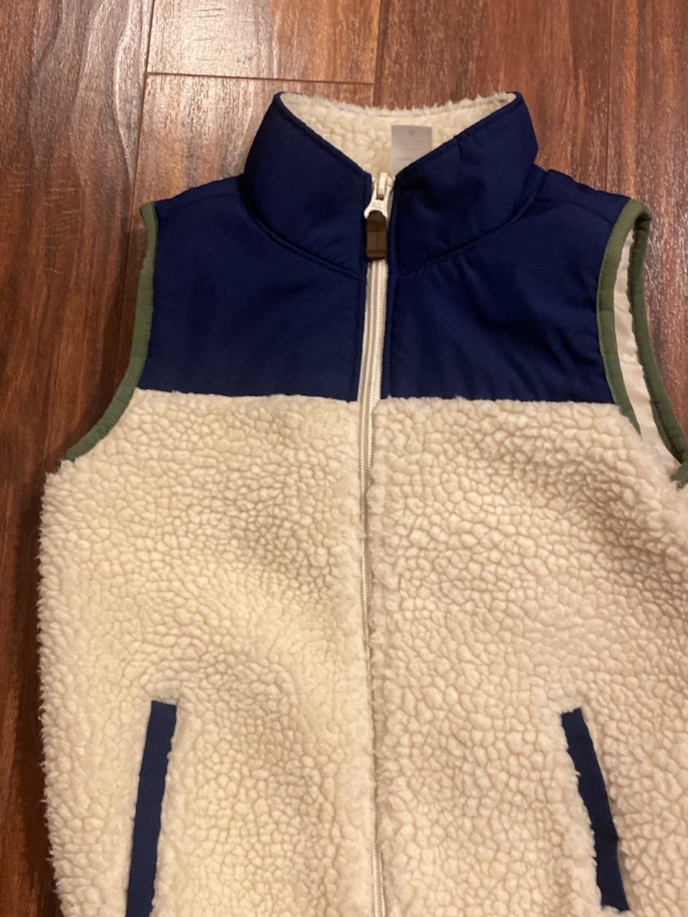 Carter's Navy, Cream and Olive Sherpa Vest - Zip Front 4T